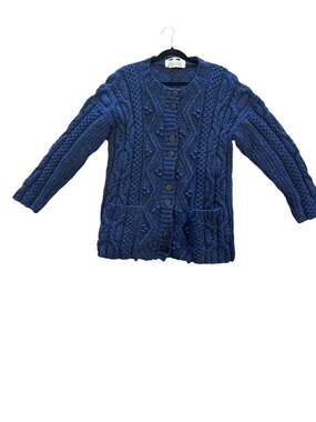 Vintage Black Sheep Blue Wool Cable Knit Button-Front Cardigan SZ L/XL England